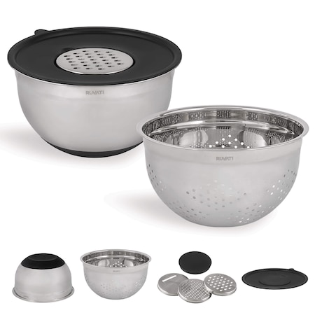 Ruvati 5 quart mixing bowl and colander set with grater attachments 6 piece set RVA1255